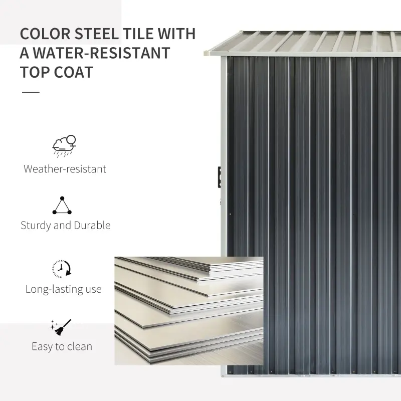 Outsunny 3.5' x 6' Lean to Garden Storage Shed, Outdoor Metal Tool House with Lockable Door Vents for Backyard Patio Lawn, Gray