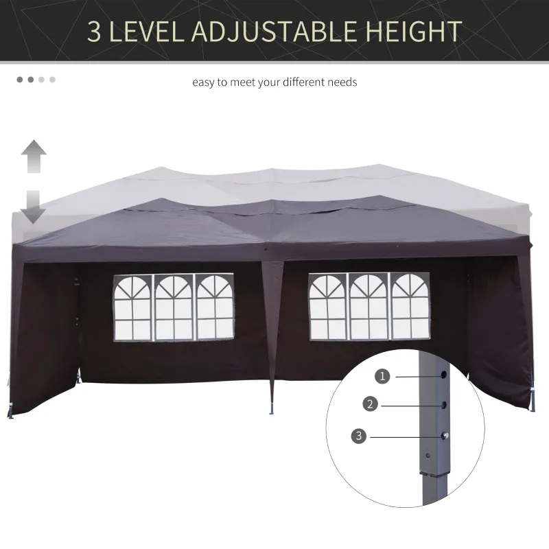 Outsunny 10' x 20' Pop Up Canopy Tent with 4 Sidewalls, Heavy Duty Tents for Parties, Outdoor Instant Gazebo with Carry Bag, for Outdoor, Garden, Patio, Coffee