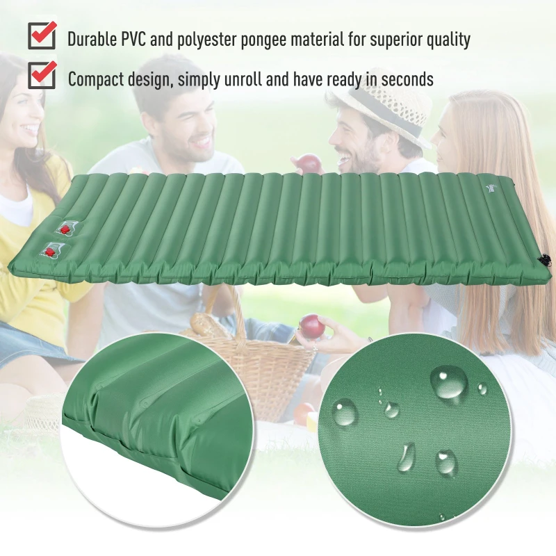 Outsunny Self-Inflating Comfortable Air Mattress / Sleeping Pad with Durable Design, Great for Camping or Family, Green