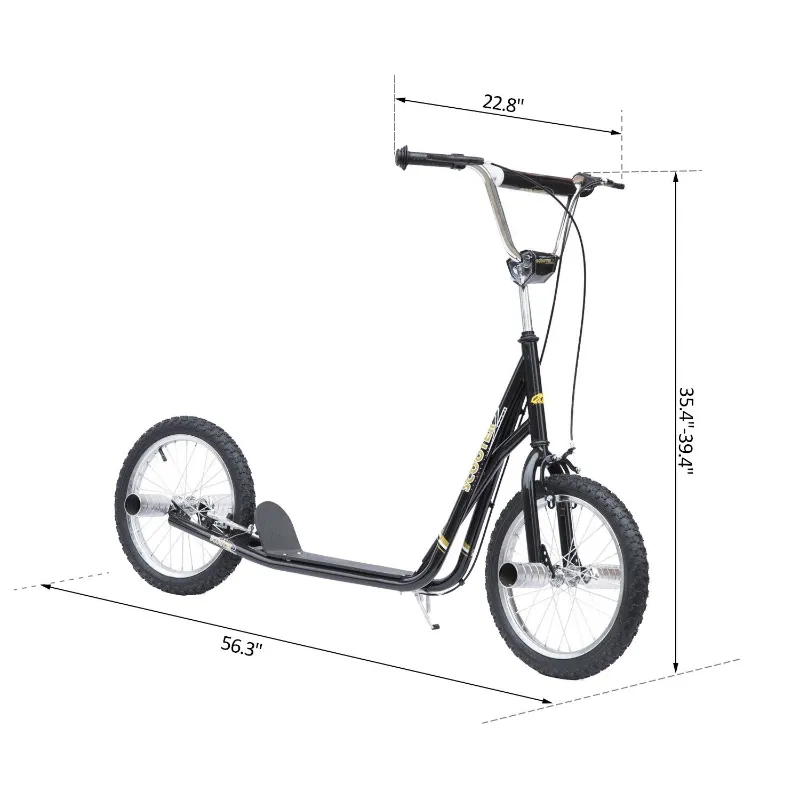 HOMCOM Youth Scooter Adult Teen Kick Scooter Kids Children Stunt Scooter Bike Bicycle Ride On 16" Pneumatic Tyres (Black)
