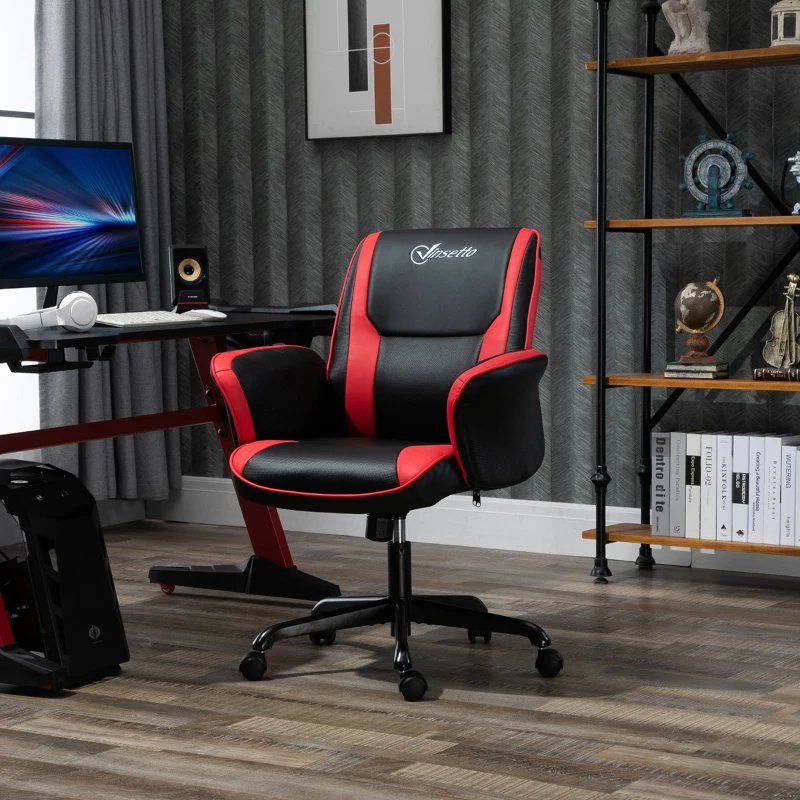 Vinsetto Ergonomic Racing Gaming Chair Faux Leather Office Computer Desk Chair with Mid Back, Armrest, and Adjustable Height, Red