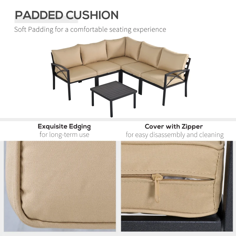 Outsunny 6-Piece Patio L-Shaped Sofa Conversation Set with Coffee Table, Water-Fighting Materials, & Comfort, Beige