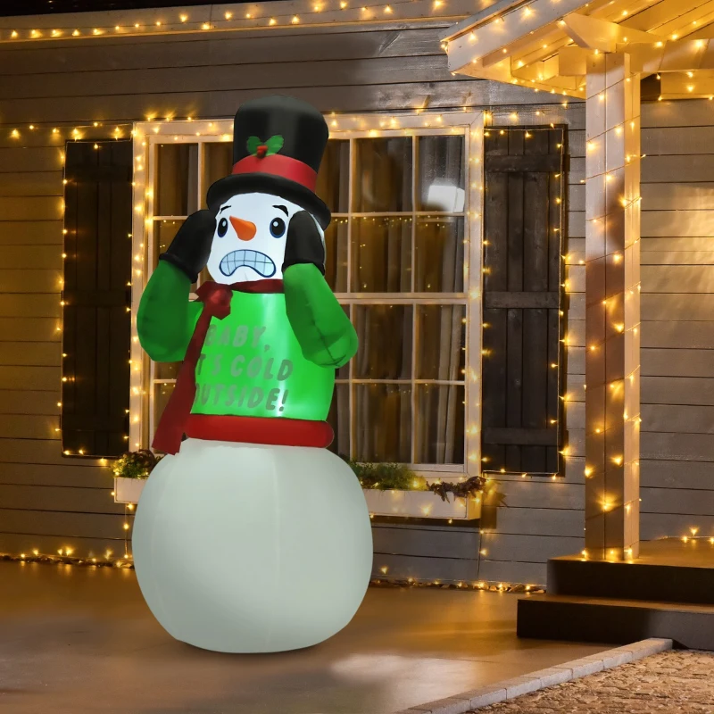 HOMCOM 7ft Christmas Inflatable Animated Shivering Snowman, Outdoor Blow-Up Yard Decoration with LED Lights Display