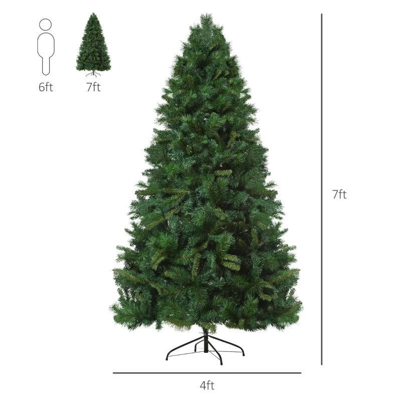 HOMCOM 7ft Unlit Full Pine Artificial Christmas Tree with Realistic Branches and 1160 Branch Tips