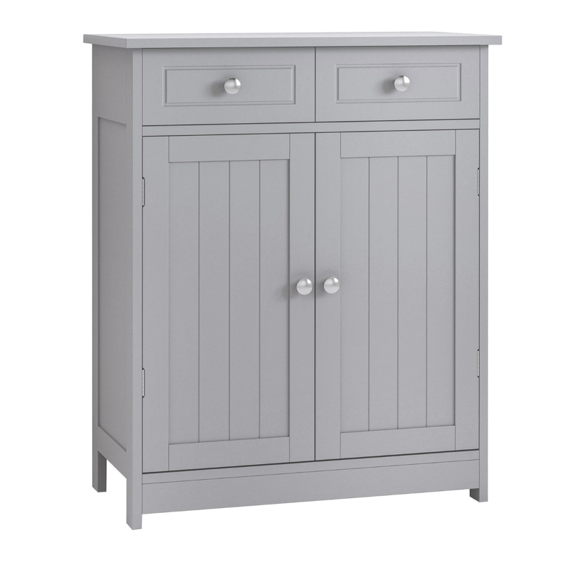 Kleankin Freestanding Bathroom Storage Cabinet Organizer Floor Tower with 2 Door, 2 Drawers, Adjustable Shelf, Grey