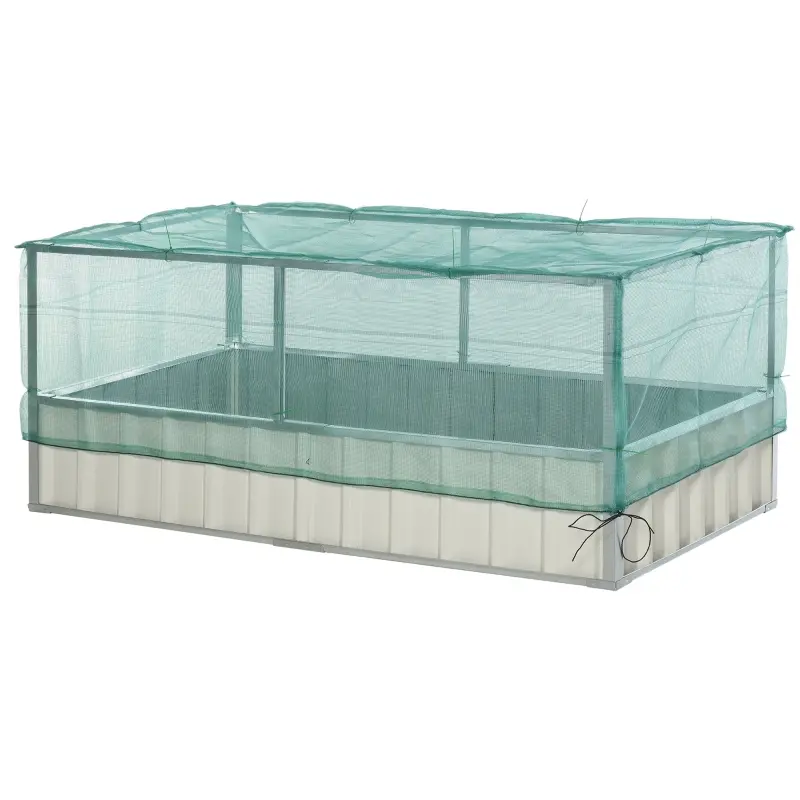 Outsunny Raised Garden Bed, 5.7 x 3 x 2.3ft Galvanised Steel Screwless Heavy Duty Planter Box Outdoor w/ Net Cover & Gloves for Growing Vegetables, Flowers, Herbs and Succulents