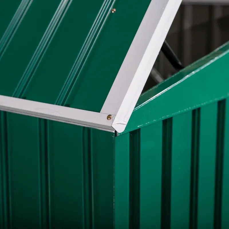 Outsunny Outdoor Steel Wheelie Trash Can Storage Shed Garbage Can Organizer With Double Door & Lid Rubbish Cover for 2 Trash Cans