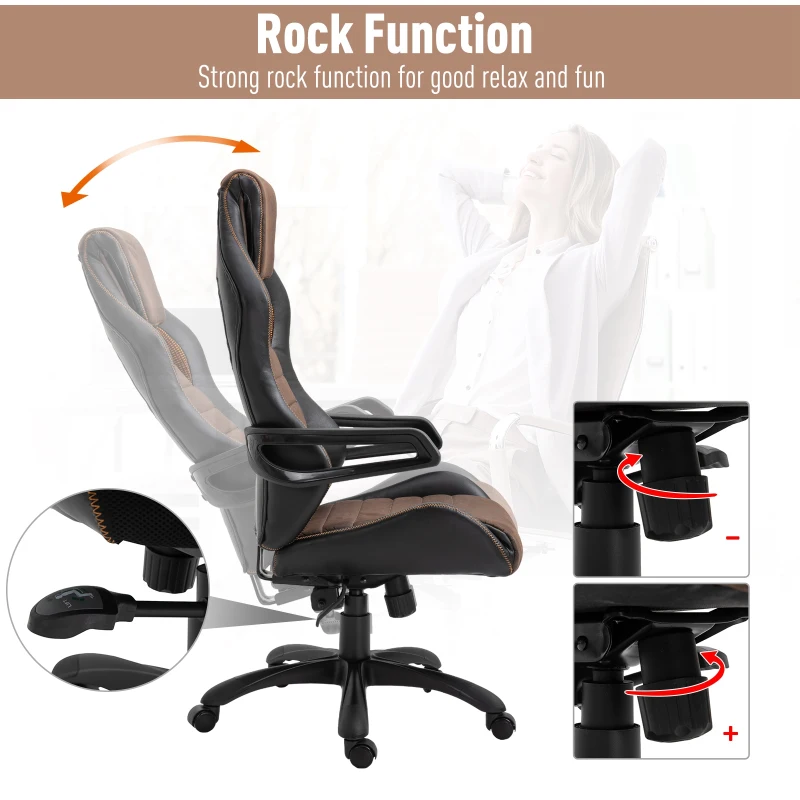 Vinsetto Swivel Racing Game Office Rocking Chair PU Leather Adjustable Height  Brown