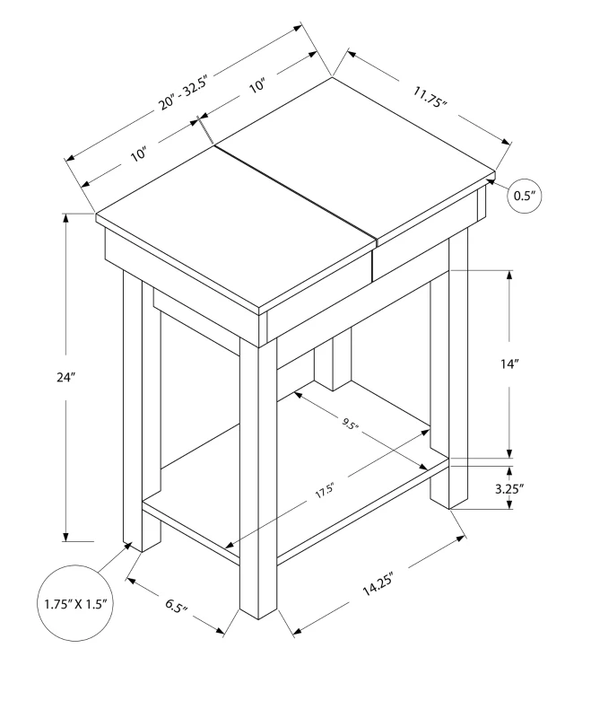 Monarch 24" Modern Two-Tier Slide-Open Storage Top Wood Grain-Look Side Accent Table - White Finish