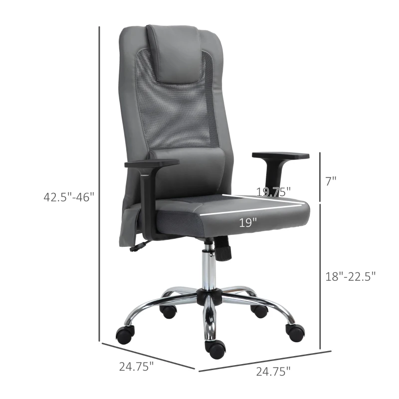 Vinsetto Mesh Office Chair with Rechargeable Electric Vibration Massage Lumbar Rocking, with Pillow, Wheels - Grey