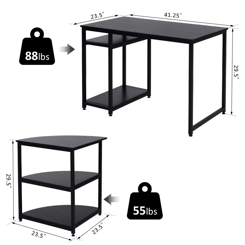 HOMCOM 2 Piece 65" Computer Desk Set Free-Combination Home Office Furniture Black