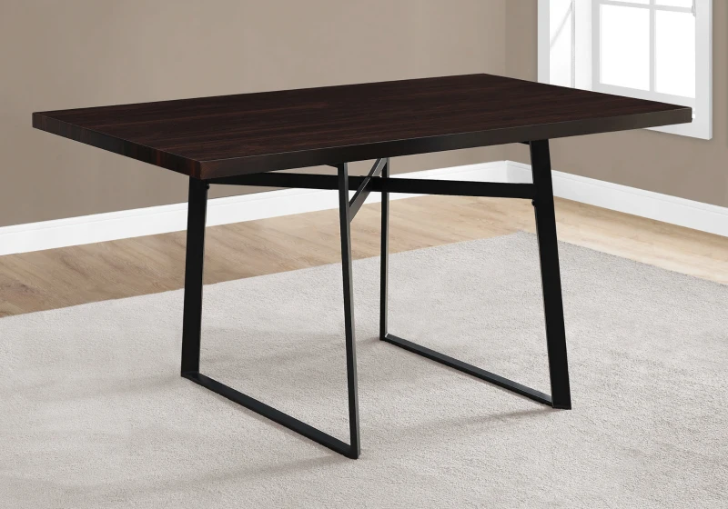 Monarch 60" x 36" Rectangular Modern Metal Base Dining Table - Cappuccino Brown