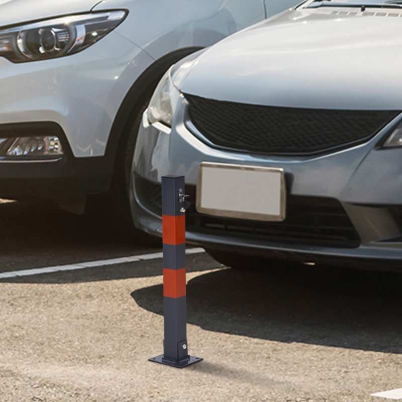 DURHAND Manual Folding Parking Barrier W/ Reflective Stickers Parking Space Lock Steel