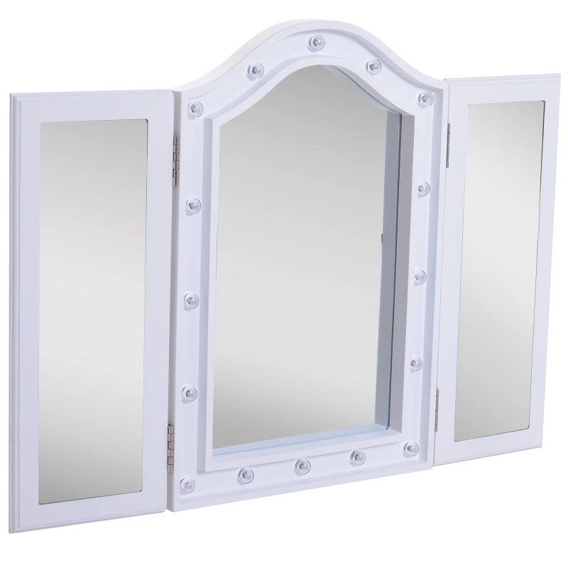 HOMCOM Lighted Tabletop Tri-Fold Vanity Mirror w/ LED Lights White