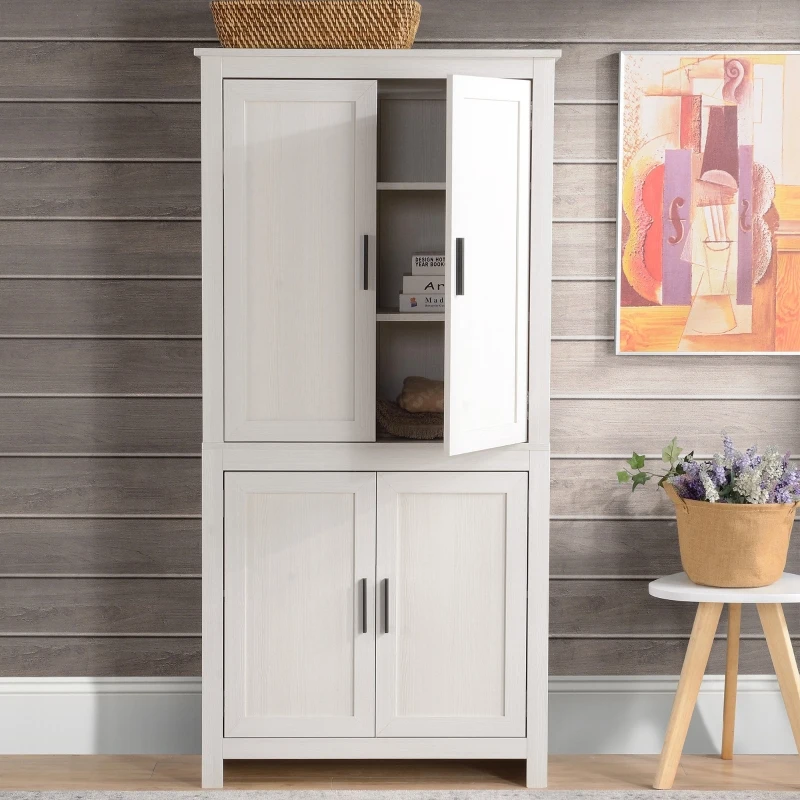 HOMCOM 64" 4-Door Modern Kitchen Pantry Cabinet with 3 Adjustable Shelves White