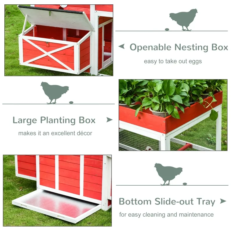 PawHut 82" Chicken Coop Wooden Rabbit Hutch Small Animal Habitat Hen Ducks House with Run Nesting Box Waterproof Roof, Red
