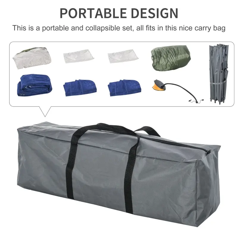 Outsunny Folding Portable Camping Cot Bed Set with Sleeping Bag, Inflatable Air Mattress, Pillows for 2 Person with for Fishing & Hiking