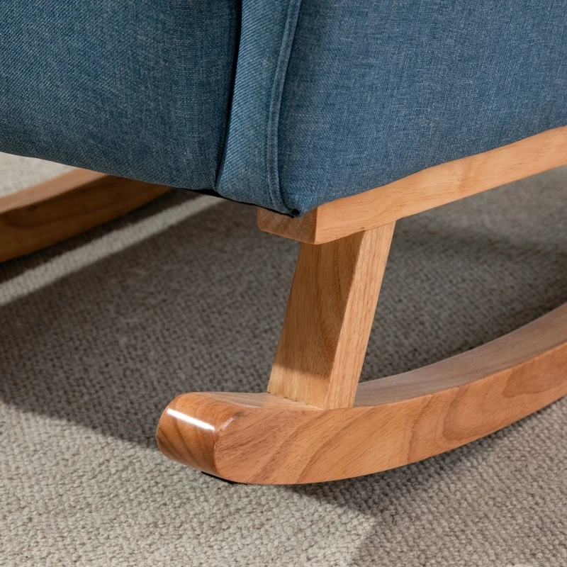 HOMCOM Modern Rocking Chair Sofa Armchair Modern Accent Chair with Thick Padding, Winged Back for Living Room, or Bedroom, Blue