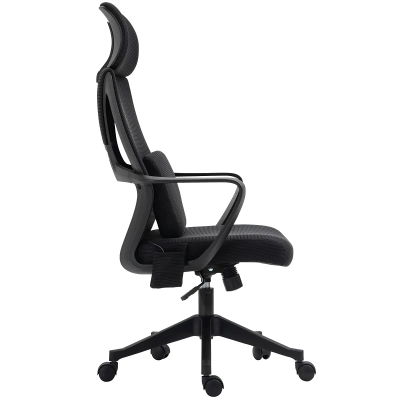 Vinsetto Ergonomic Home Office Mesh Desk Chairs, Computer Task Chair with Massage Lumbar Cushion, Adjustable Seat & Headrest, Rocking Function, Black