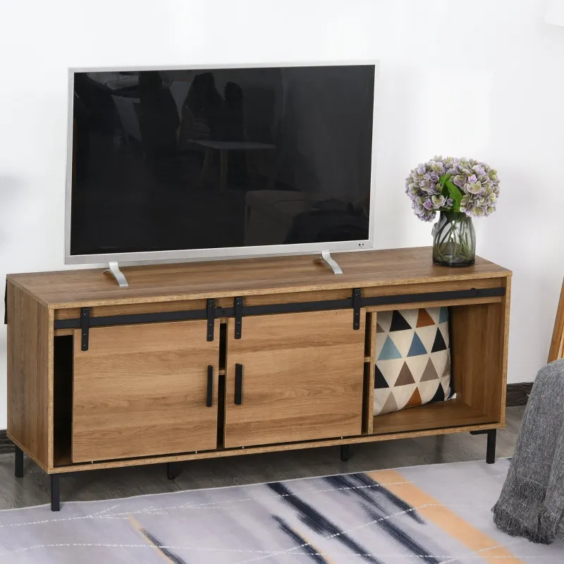 HOMCOM Natural Wood Vintage Table and TV Cabinet With Sliding Door, Back Cable Hole For Living Room - Wood