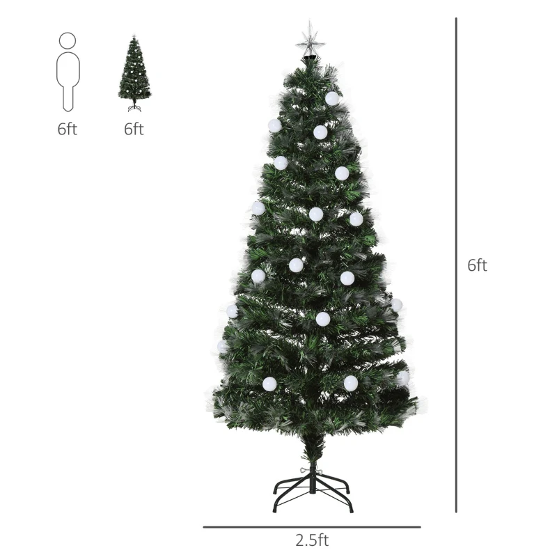 HOMCOM 6ft Christmas Tree Pre-Lit Artificial with Pink and Yellow Fiber-Optic Ball LED Lights