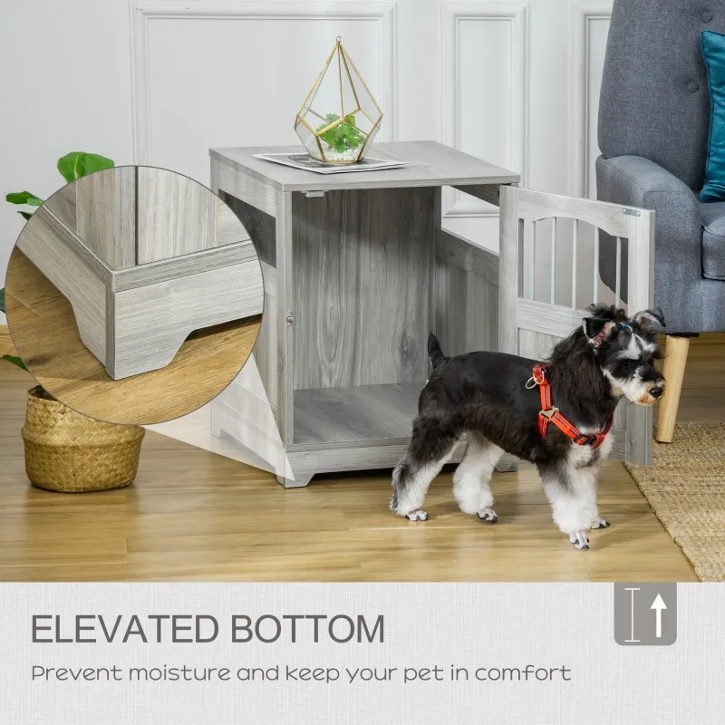 PawHut Furniture Style Dog Crate, Wooden End Table Pet Kennel with Lockable Door for Small Medium Dog Indoor Puppy Cage, Gray