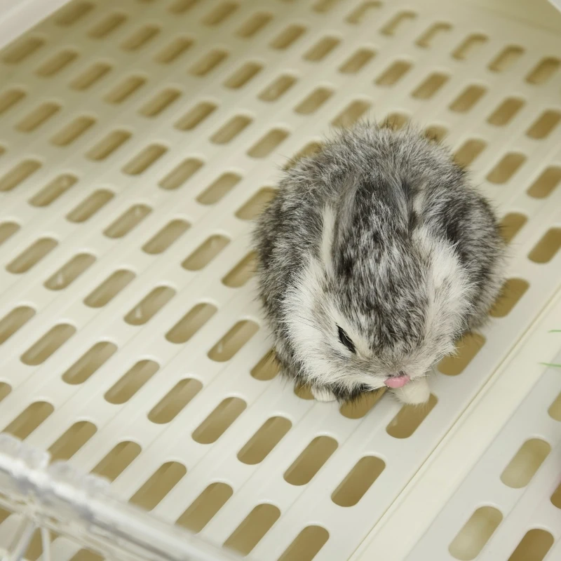 PawHut 2-Level Small Animal Cage Rabbit Hutch with Wheels, Removable Tray, Platform and Ramp for Bunny, Chinchillas, Ferret, White