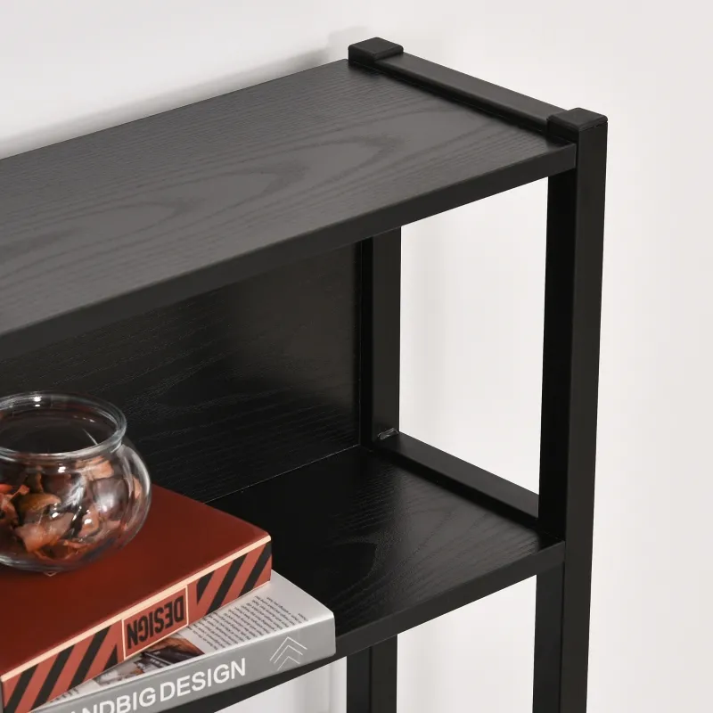 HOMCOM 55 Inch L Shaped Computer Desk with Hutch, Corner Desk for Home Office and Study, Writing Workstation with 2 Storage Compartments, Black