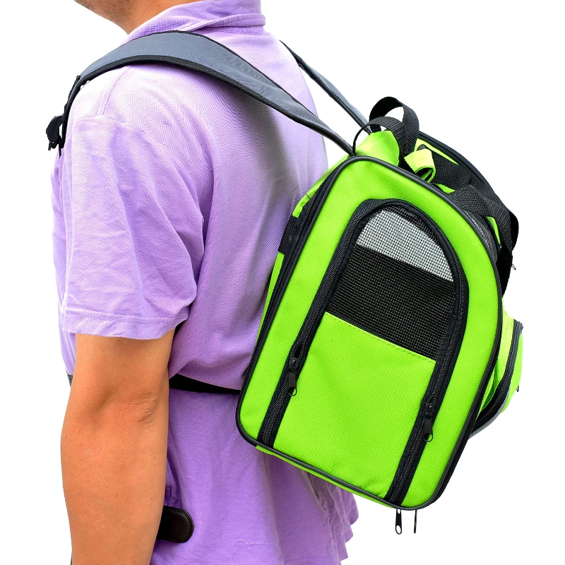 PawHut Pet Carrier Backpack Bag Dog Cat Puppy Net Travel Portable Green & Grey