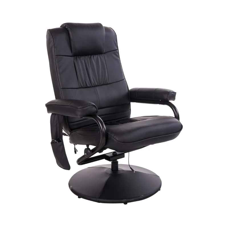 HOMCOM Massaging Faux Leather Recliner Chair and Ottoman Set, Swivel Vibration Massage Lounge Chair with Remote Control for Living Room, Bedroom, or Office, Black
