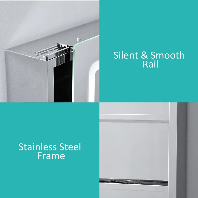 HOMCOM 30" LED Illuminated Wall Mirror Medicine Cabinet Bathroom Sliding Door Vertical Stainess Steel