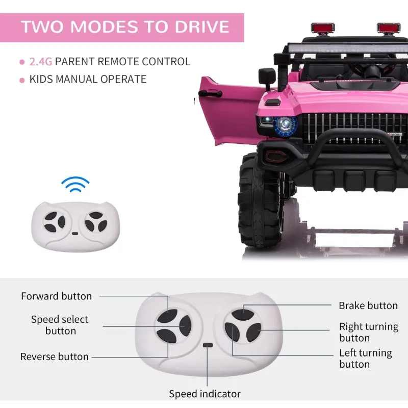 Aosom Kids Ride-On Car 12V RC 2-Seater Police Truck Electric Car For Kids with Full LED Lights, MP3, Parental Remote Control ,Pink