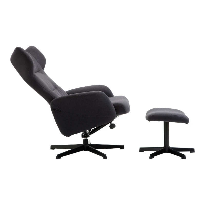 HOMCOM Recliner Ottoman Set Swivel Armchair Lounge Adjustable Backrest Padded Seat Footstool Living Room Grey
