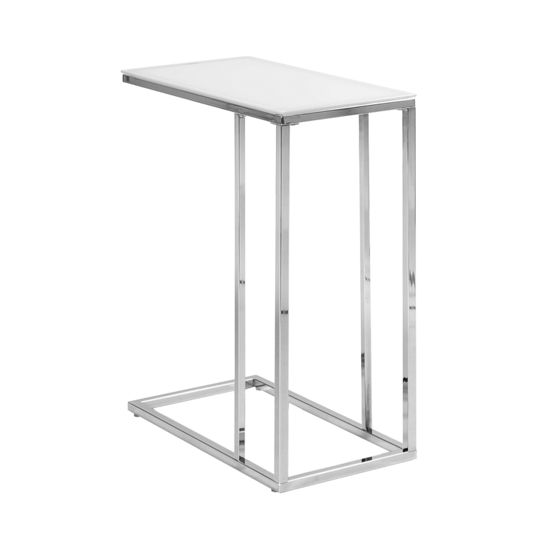 Monarch 24" Contemporary Tempered Glass Top Chrome Metal Frame Snack C-Shape Side Accent Table