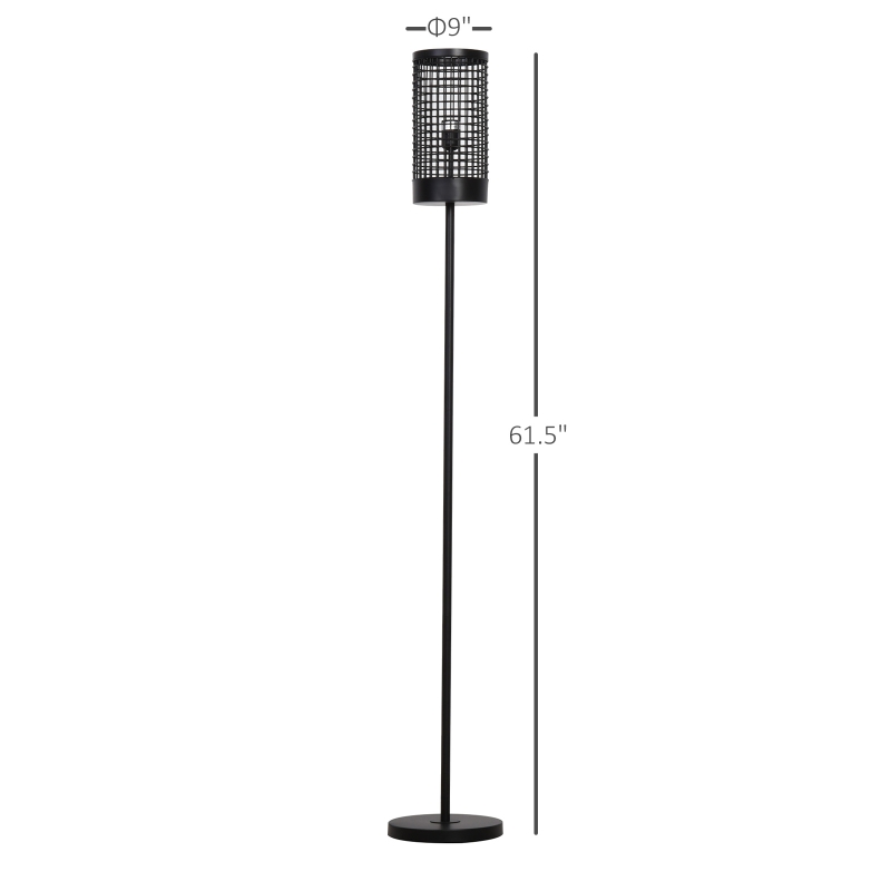 HOMCOM Freestanding Floor Lamp Retro Style Grid Lampshade Steel Base Strong and Stable Easy to Move Store Home Office Club Cafe - Black
