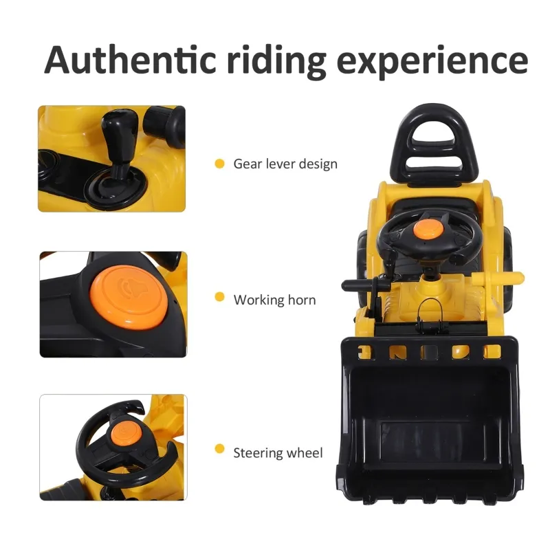 HOMCOM 3 in 1 Ride On Toy Bulldozer Digger Tractor Pulling Cart Pretend Play Construction Truck