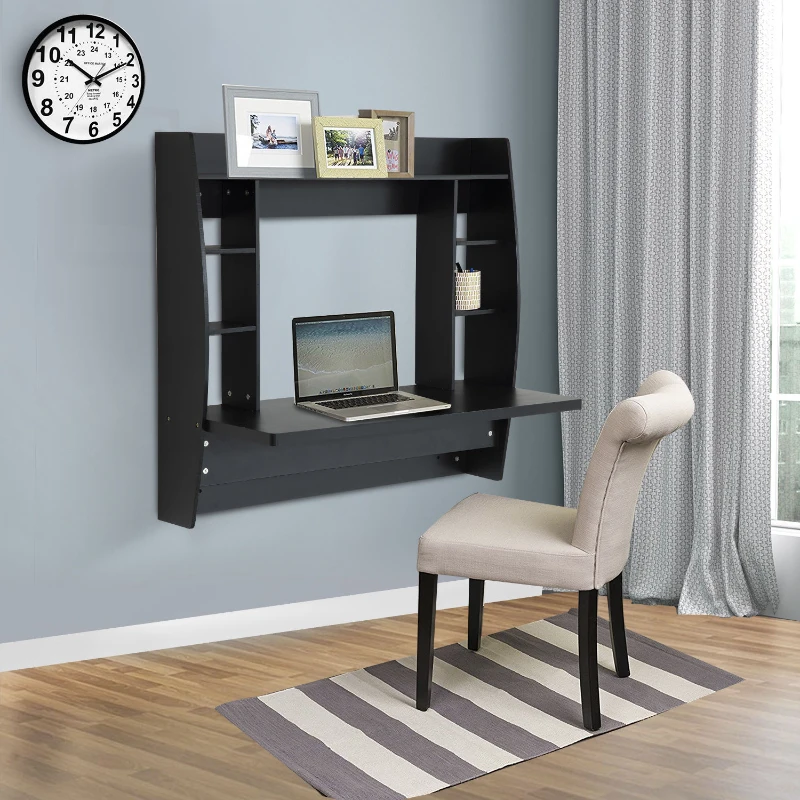 HomCom Floating Wall Mount Office Computer Desk with Storage - Black