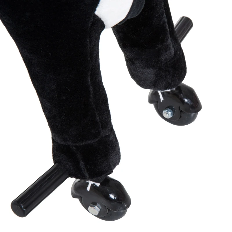 Qaba Kids Interactive Plush Mechanical Walking Ride On Horse Toy with Wheels - Black