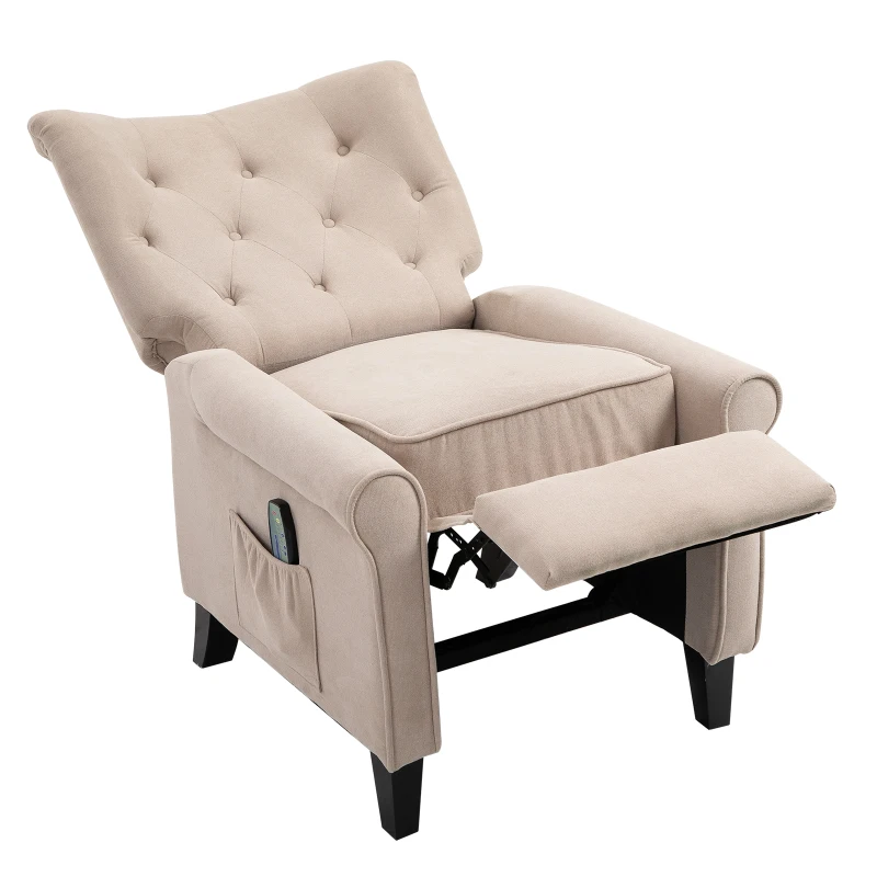 HOMCOM Linen Fabric Manual Recliner with Vibrating Massage and Wired Remote Control - Cream White