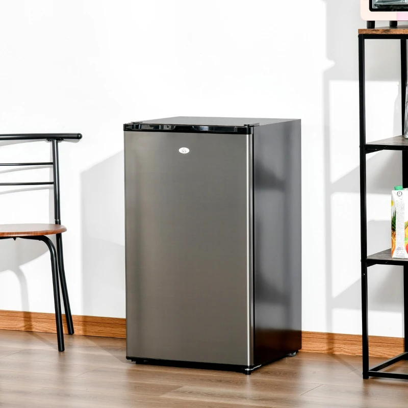 HOMCOM Mini Fridge with Freezer, Compact Mini Refrigerator with 3.1Cu Ft Capacity, Adjustable Shelves and Temperature and Reversible Door for Bedroom, Black/Silver