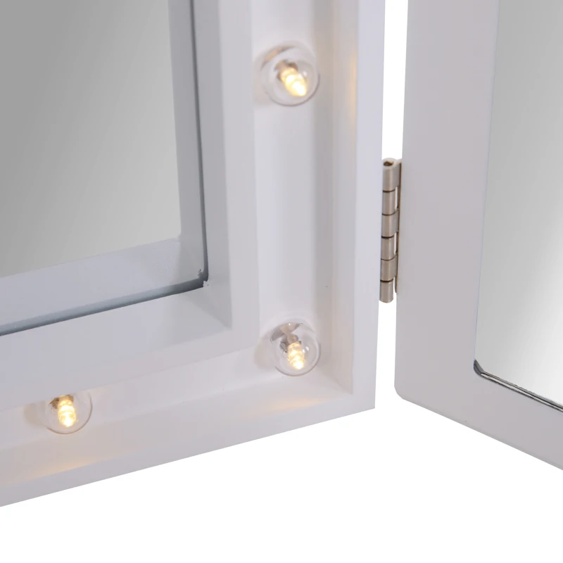 HOMCOM Lighted Tabletop Tri-Fold Vanity Mirror w/ LED Lights White