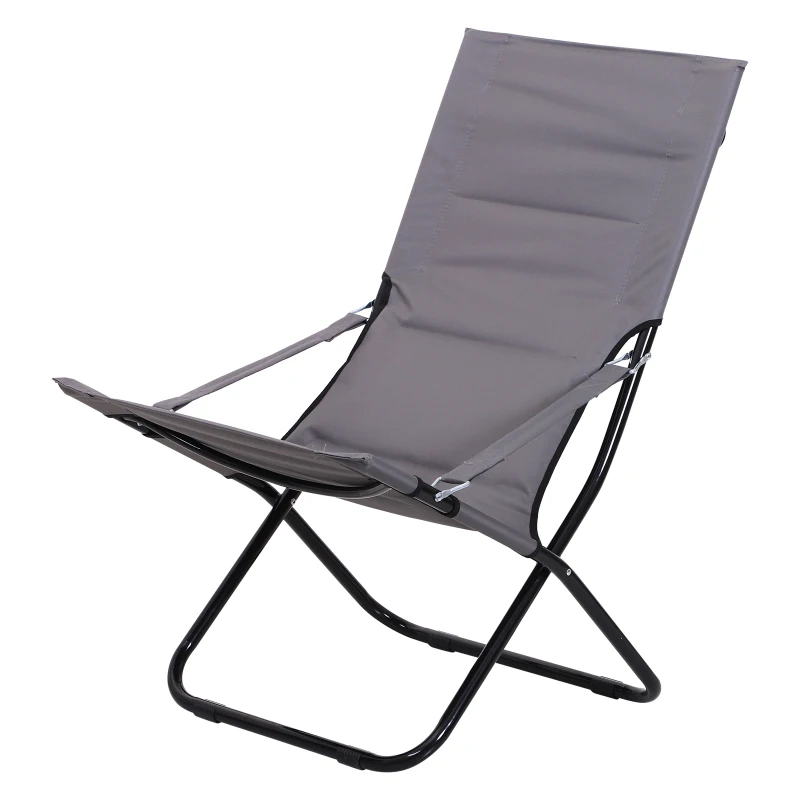 Outsunny Beach Chair Portable Ergonomic w/ Armrest Grey
