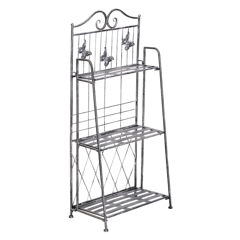 Outsunny 3-Tier Metal Folding Plant Stand Storage Unit Indoor Outdoor