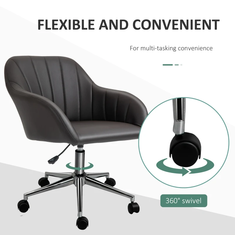 Vinsetto Mid Back Home Office Chair Computer Desk Chair with PU Leather, Adjustable Height, Swivel Wheels for Study, Bedroom, Brown