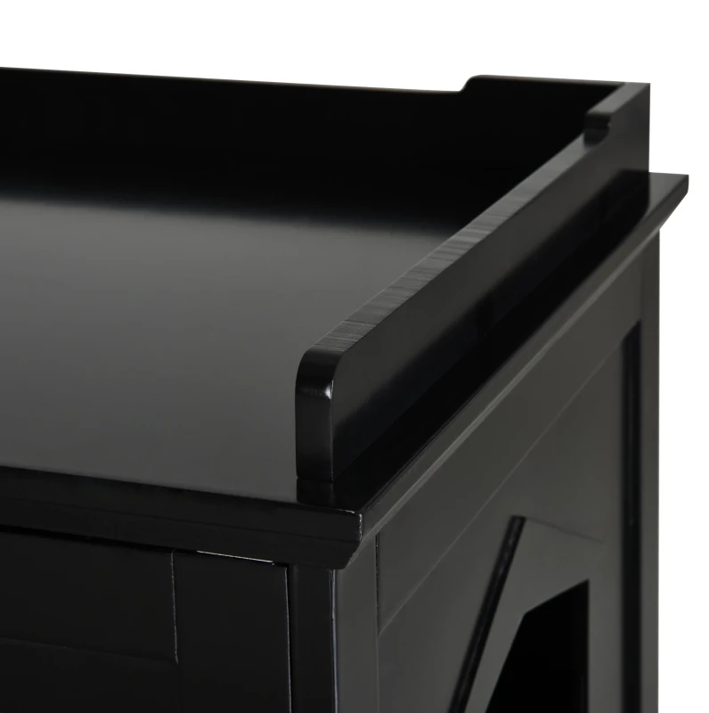 PawHut 37.5" Wooden Covered Mess Free Cat Litter Box End Table Hideaway Cabinet with Storage for Accessories, Black