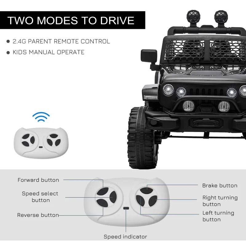 Aosom 12V Battery Powered Kids Ride On Car Off Road Truck Toy w/ Parent Remote, Black