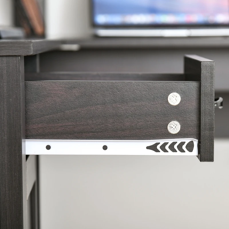 HOMCOM L-Shaped Desk with Hutch, Computer Desk with Drawers, Home Office Corner Desk Study Workstation Table with Storage Cabinets Shelves, Dark Gray