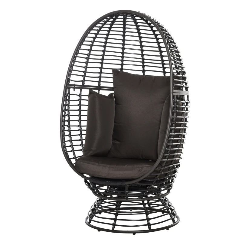 Outsunny Outdoor Wicker Egg Chair with Cushion, Lounge Chair Rattan 360 Degree Round Basket Chair for Backyard Garden Lawn Indoor Living Room, Brown