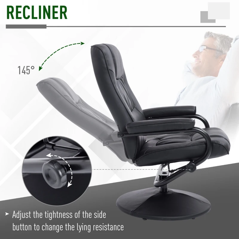 HomCom Ergonomic Faux Leather Lounge Armchair Recliner And Ottoman Set - Black