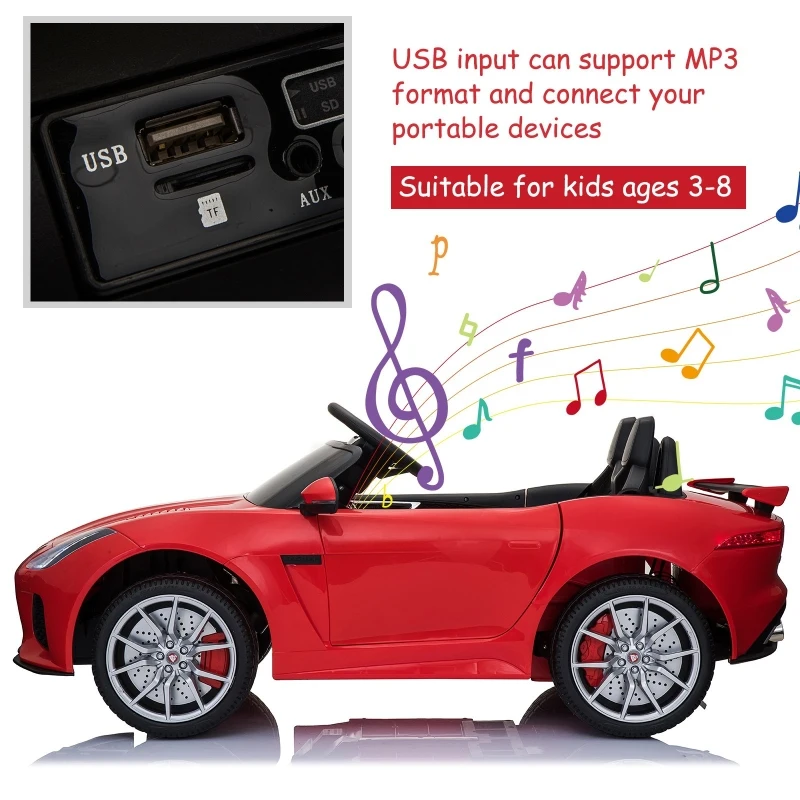Aosom 12V Jaguar F Type Convertible Childrens Ride On Car Battery Powered High/Low Speed Child Electric Car Double Door Perfect Gift Red